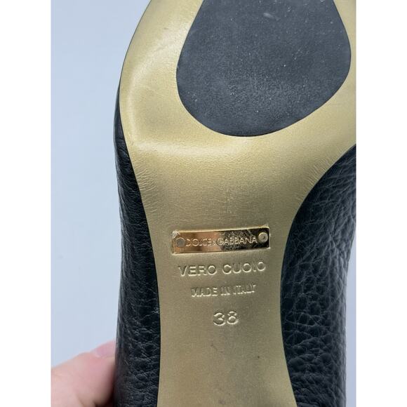 Dolce & Gabbana Studded Leather Kitten Heels Black Brown Made In Italy Sz 38 - Picture 9 of 11